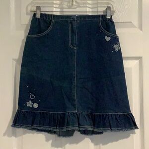 BABY GRAZIELLA Girl’s Made In Italy Ruffle Fringe Heart/Butterfly Denim Skirt 38
